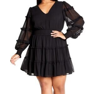 City Chic Daisy May V Neck Mini dress black size L 20